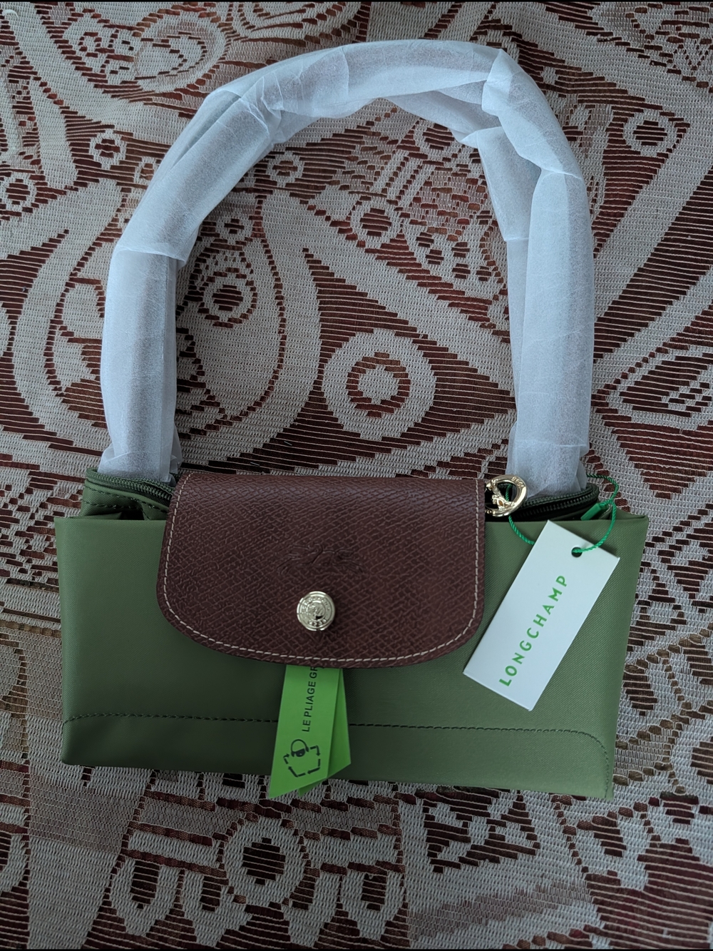 Longchamp Green Nylon Mini Le Pliage Top-Handle Bag